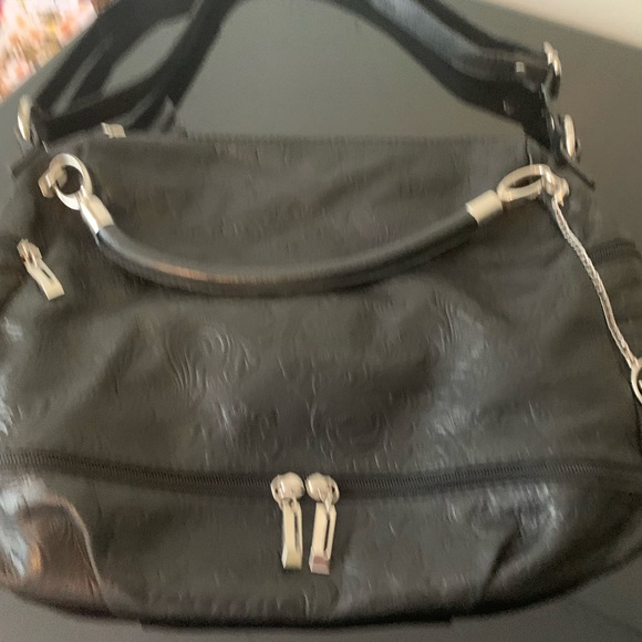 Roberta M  Designer  Italy Genuine Black Leather with Paisley Pattern Bag - Picture 3 of 7